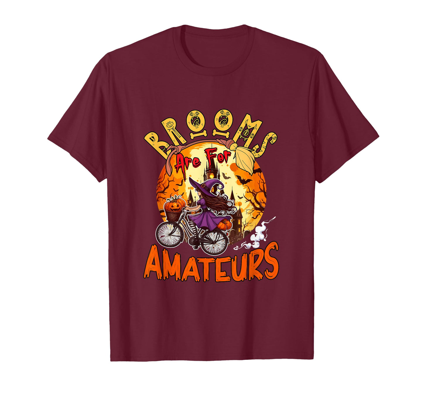 Brooms are for Amateurs Halloween Witch Riding Bicycle T-Shirt