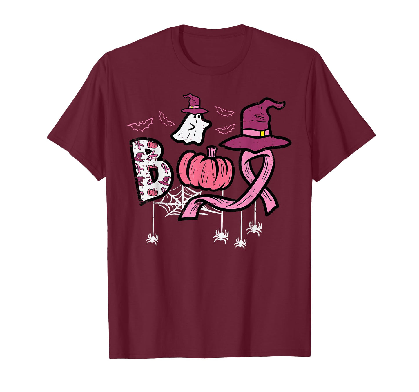 Breast Cancer Boo Halloween Pink Ribbon Aware Women Kids Men T-Shirt