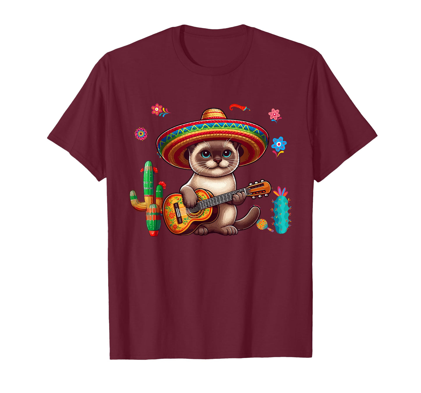 Siamese Cat Sombrero Mexican Guitar Cinco De Mayo Owner Men Women Kids T-Shirt