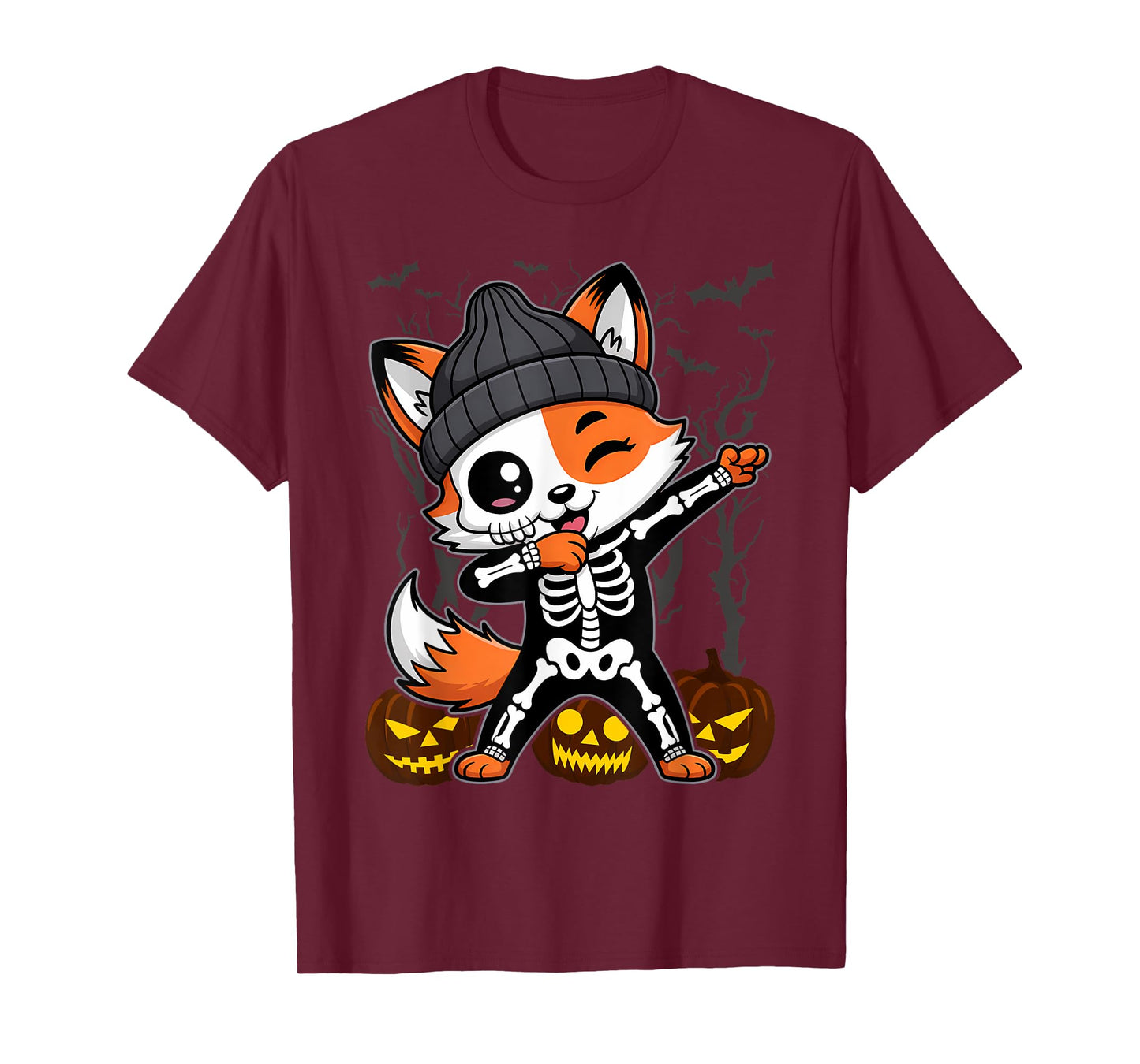 Halloween Skeleton Kids Women Men Fox T-Shirt