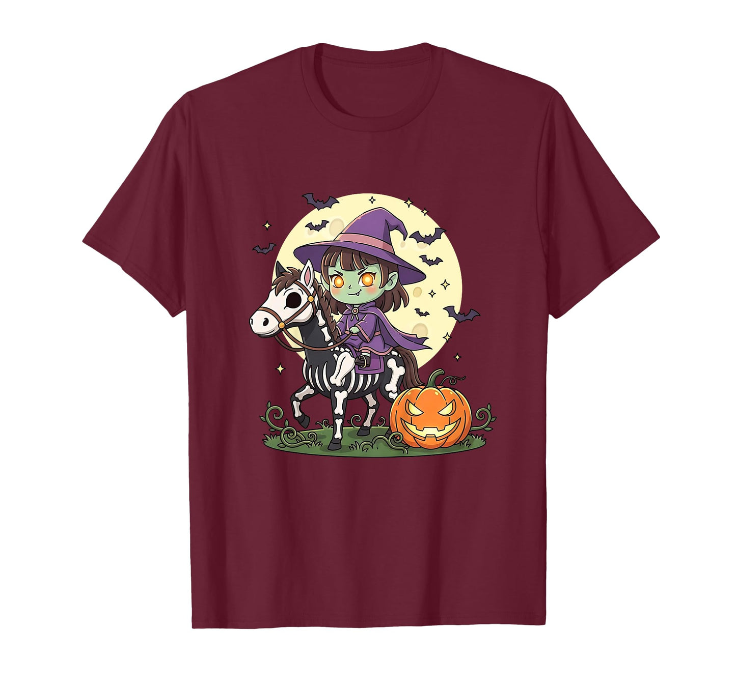 Halloween Witch Riding Horse Skeleton Ghost T-Shirt