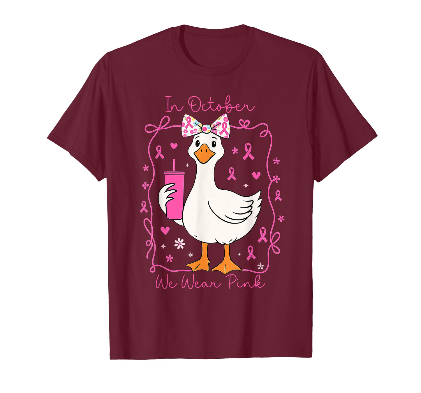 in October We Wear Pink Silly Goose for Women Girls T-Shirt