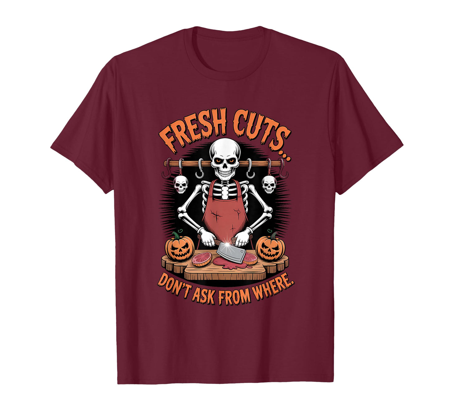Skeleton Butcher Halloween Funny Spooky Meat Shop T-Shirt