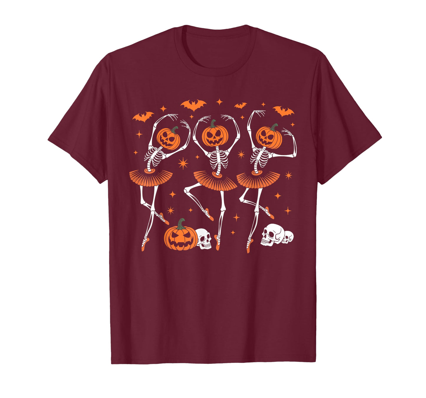 Dancing Skeleton Ballet Pumpkin Scary Halloween T-Shirt