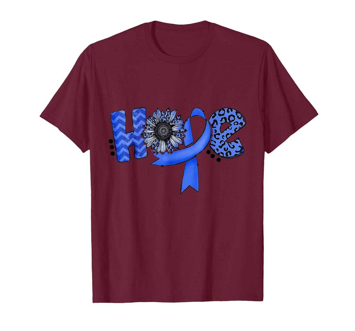 Hope Blue Ribbon Sunflower Colorectal Colon Cancer Awareness T-Shirt