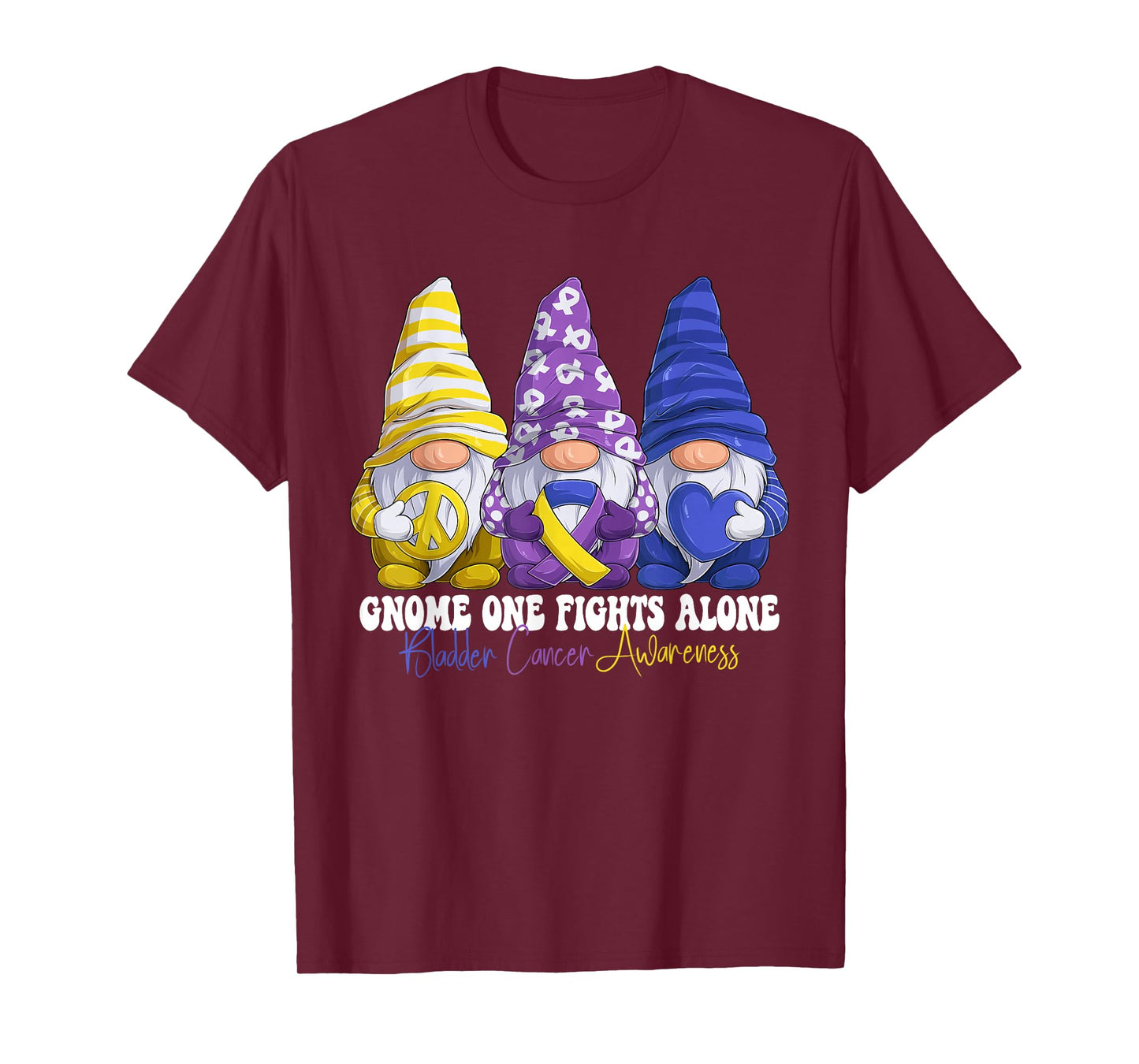 Funny Gnomies Bladder Cancer Awareness Month Purple Ribbon T-Shirt