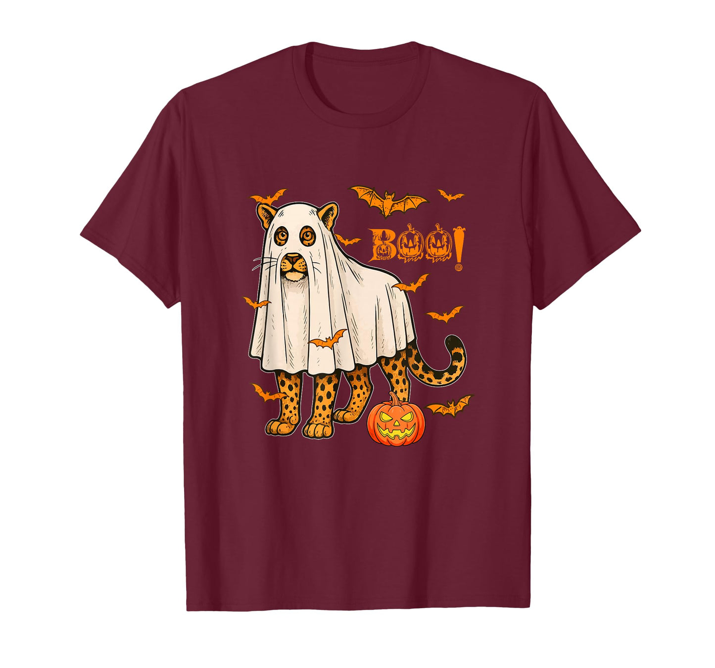 Boo Halloween Leopard Cosplay Ghost Costume Animal Lover T-Shirt