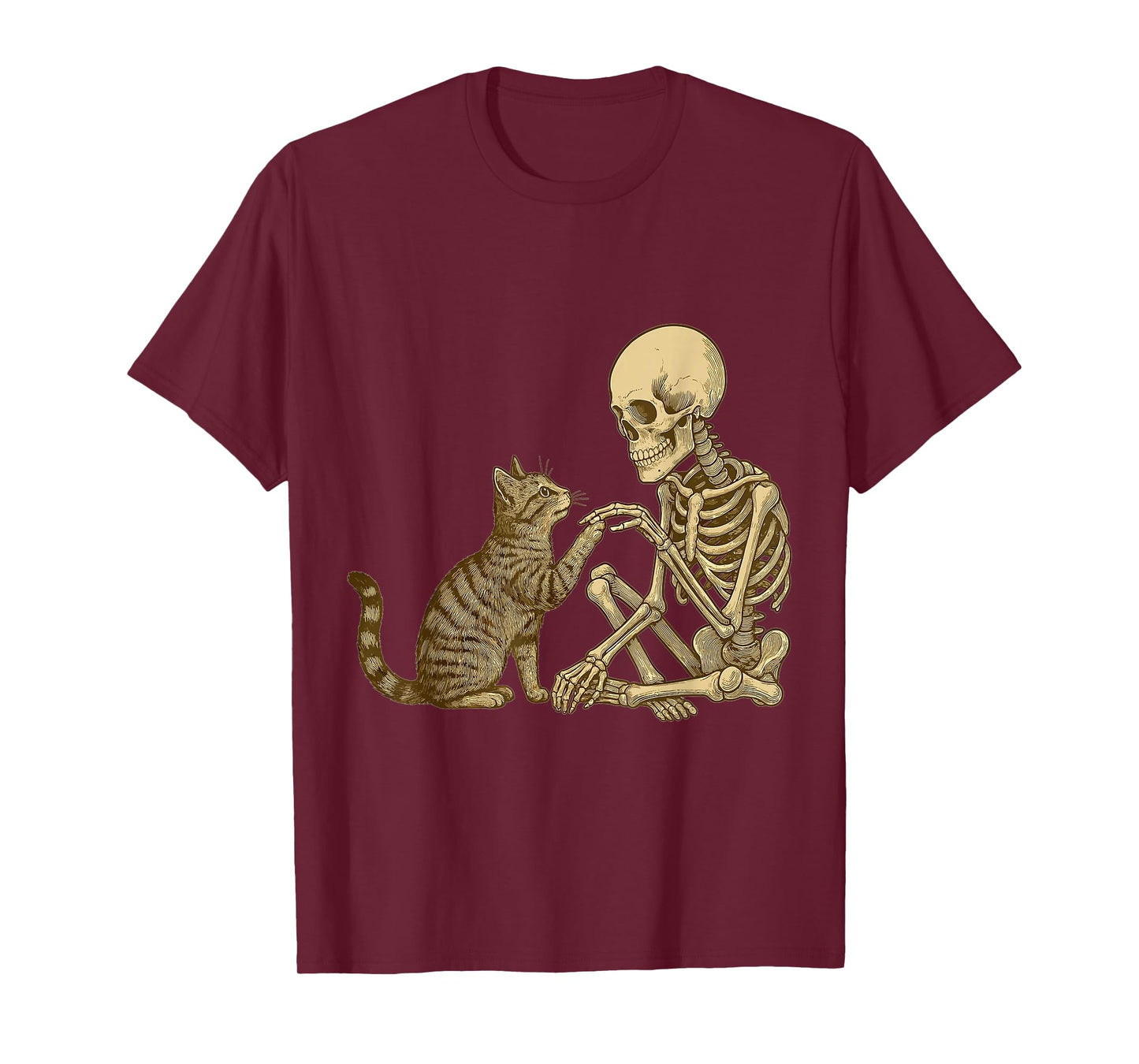 Skeleton Playing with Cat Cute Halloween Men Boys T-Shirt