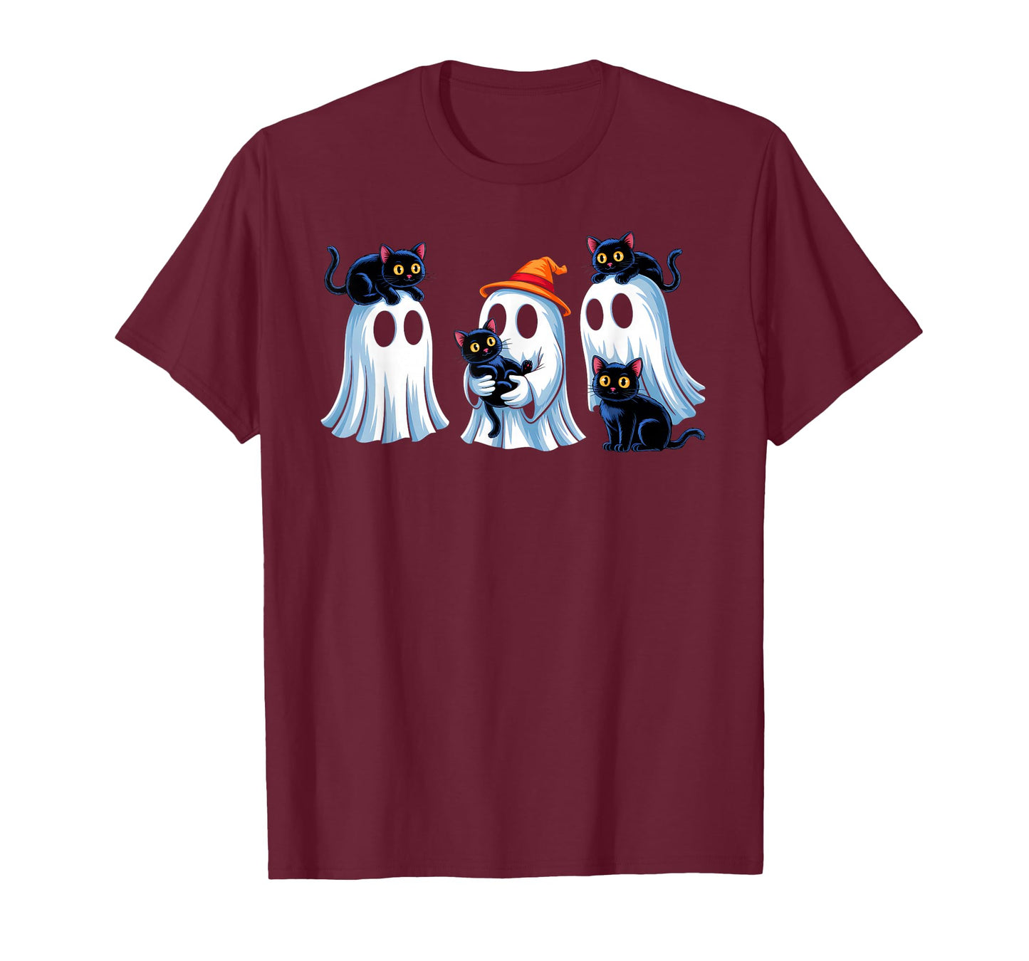 Black Cat Ghost Halloween Costume Men Women Boys Girls Kids T-Shirt