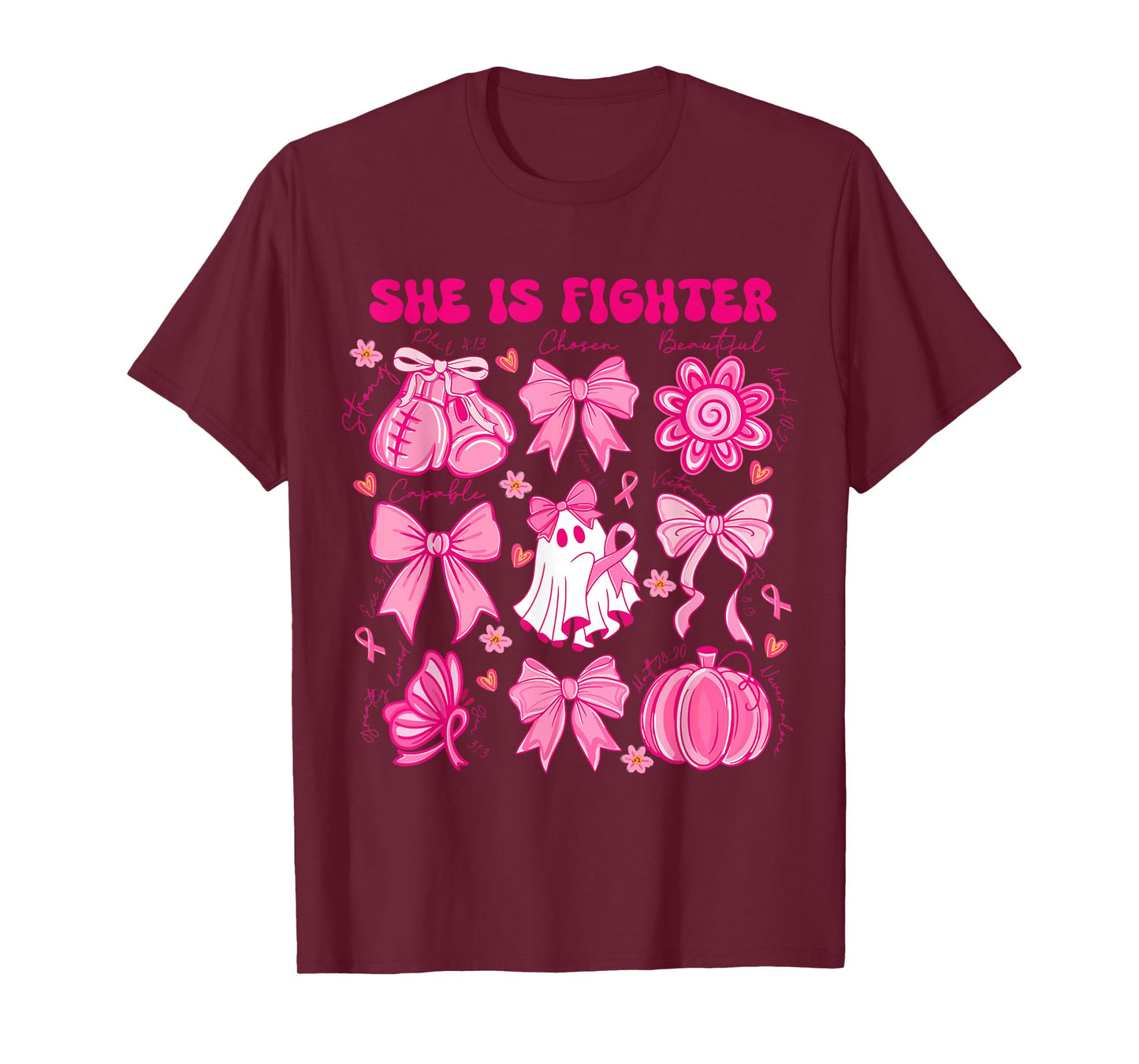 Breast Cancer Month She is Fighter Pink Coquette Bow Ribbon T-Shirt