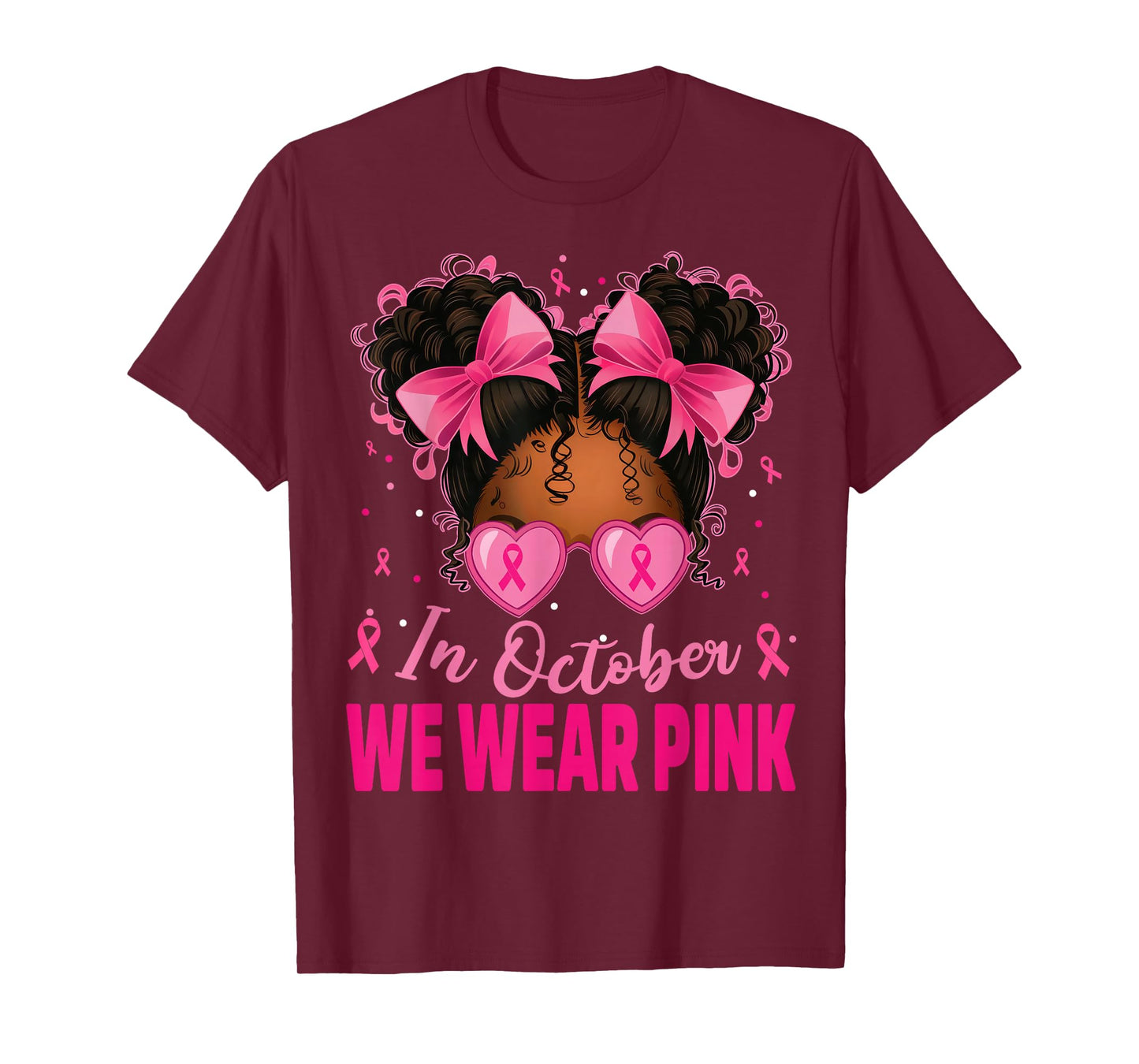 in October We Wear Pink Afro Girls Toddler Breast Cancer T-Shirt