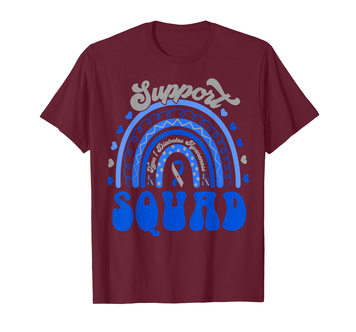 Support Squad Type 1 Diabetes Awareness Blue Rainbow Outfit T-Shirt