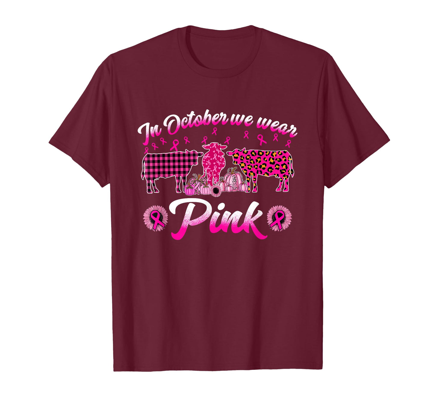 In October We Wear Pink Cow Pumpkin Breast Cancer T-Shirt