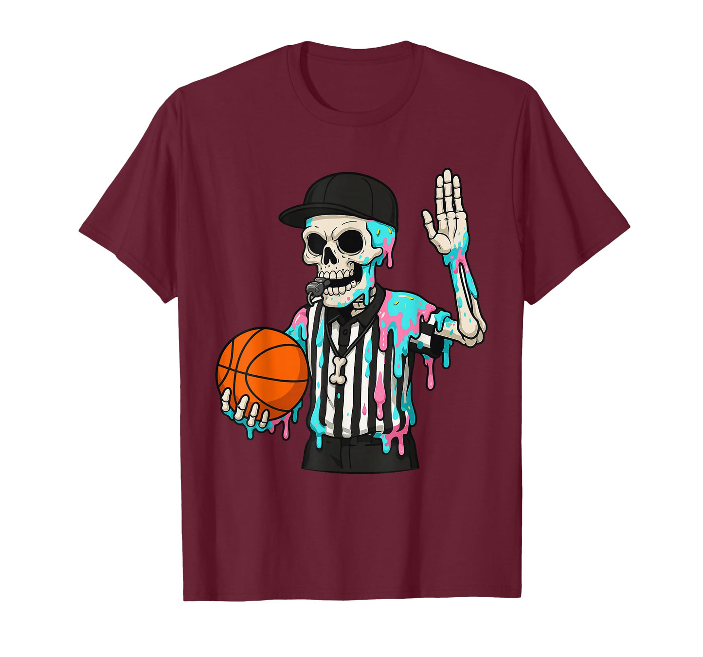 Funny Basketball Skeleton Drip Ice Cream Drip for Boys Youth T-Shirt