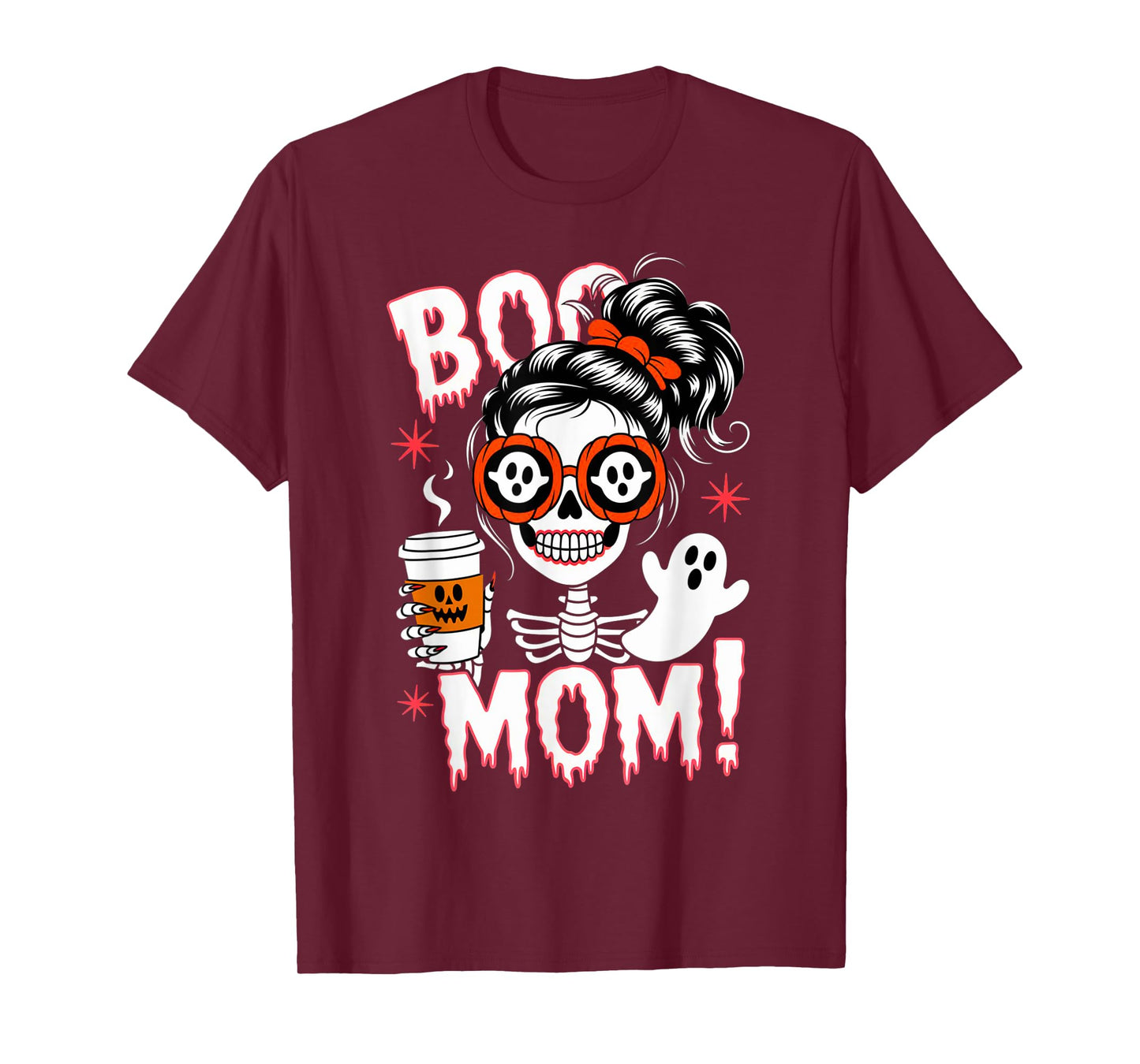 Boo Mom Halloween Costume Skeleton Messy Bun Mother Coffee T-Shirt