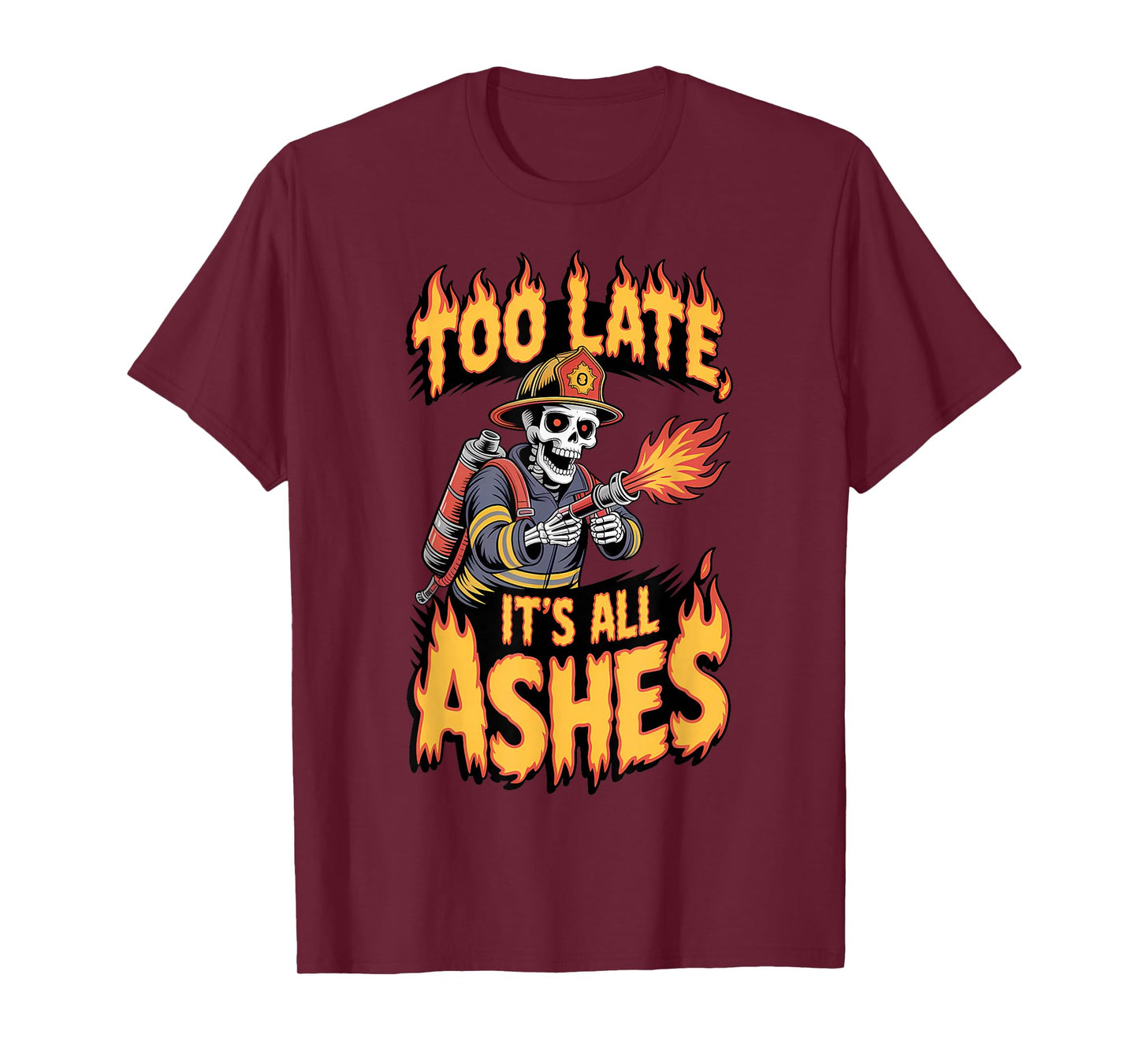 Skeleton Firefighter Halloween Funny Spooky Firema T-Shirt