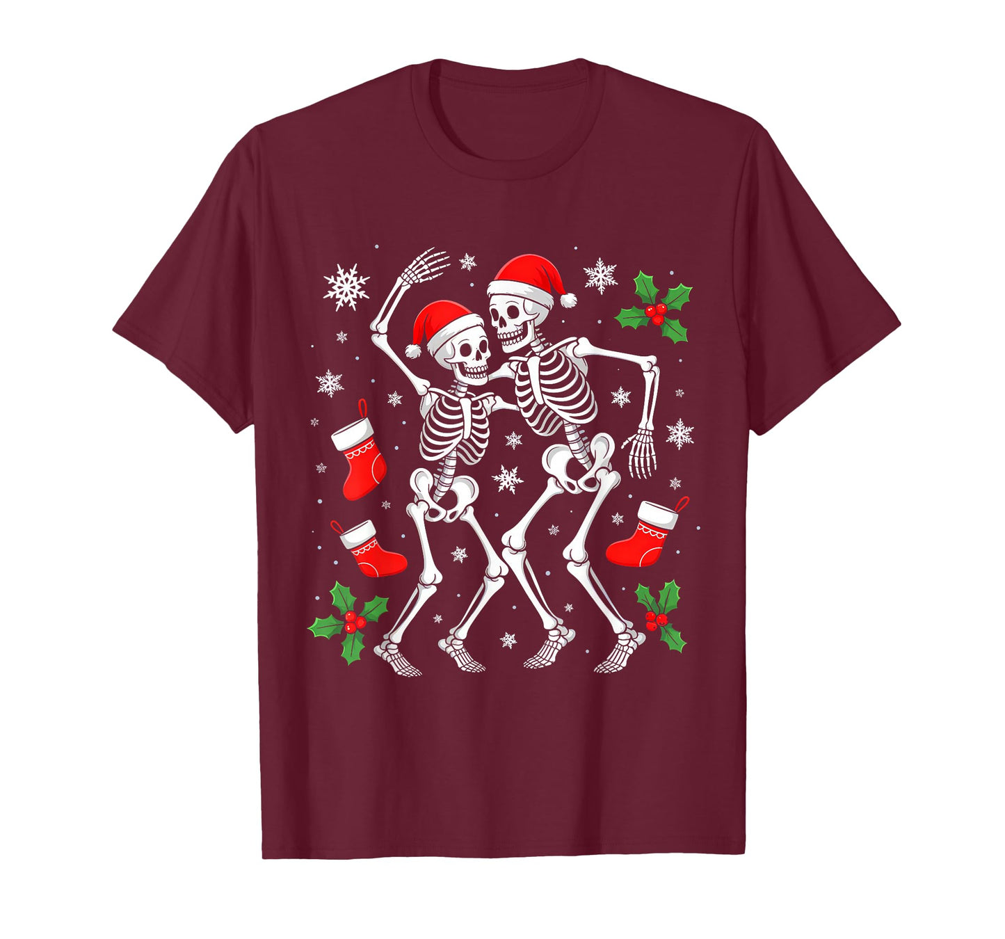 Christmas Dancing Skeletons Funny Xmas Bones Goth Women Men T-Shirt