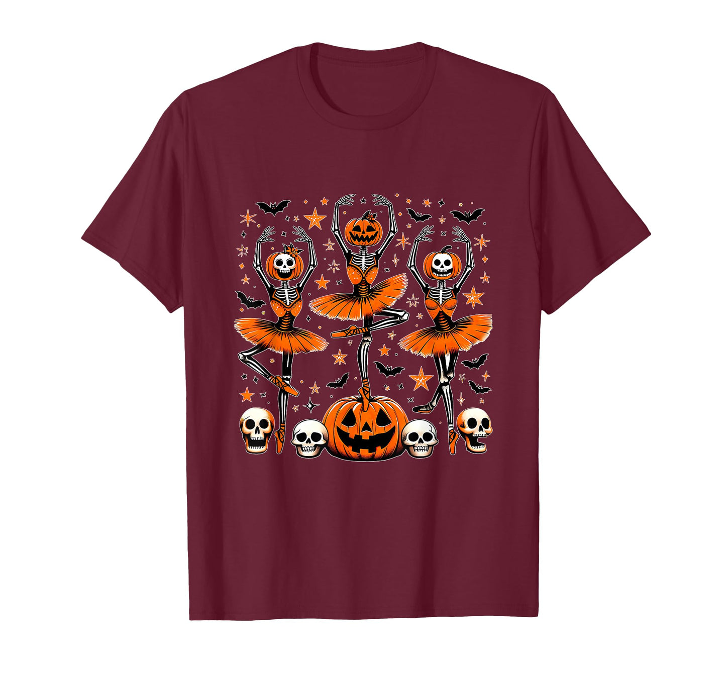 Ballet Pumpkin Skeleton Scary Halloween Men Women Boys Girl T-Shirt