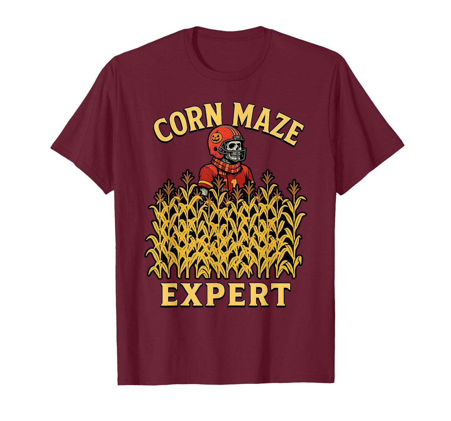 Funny Football Skeleton Corn Maze Expert Fall Kids Halloween T-Shirt