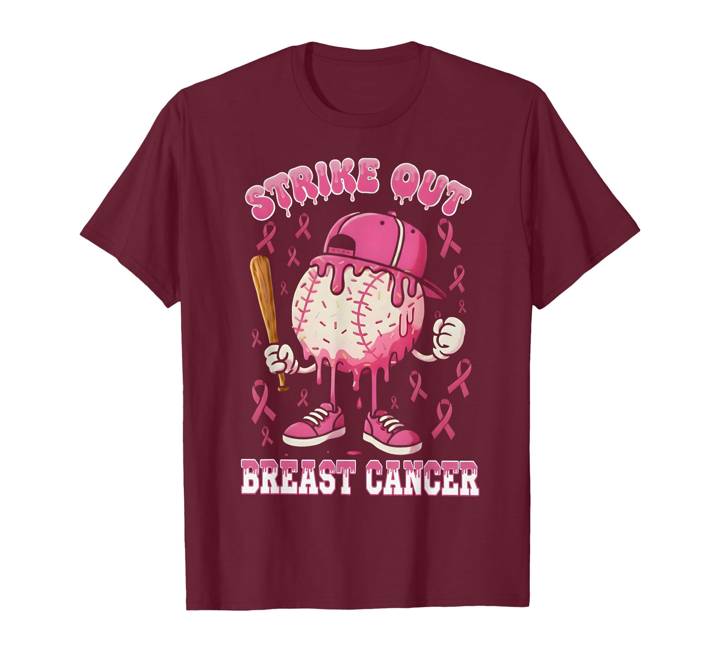 Baseball Drip Ice Cream Strike Out Breast Cancer Awareness T-Shirt