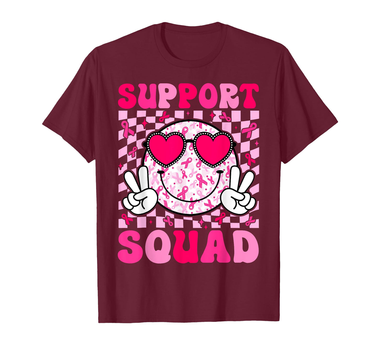 Support Squad Breast Cancer Awareness Pink Ribbon Smile Face T-Shirt