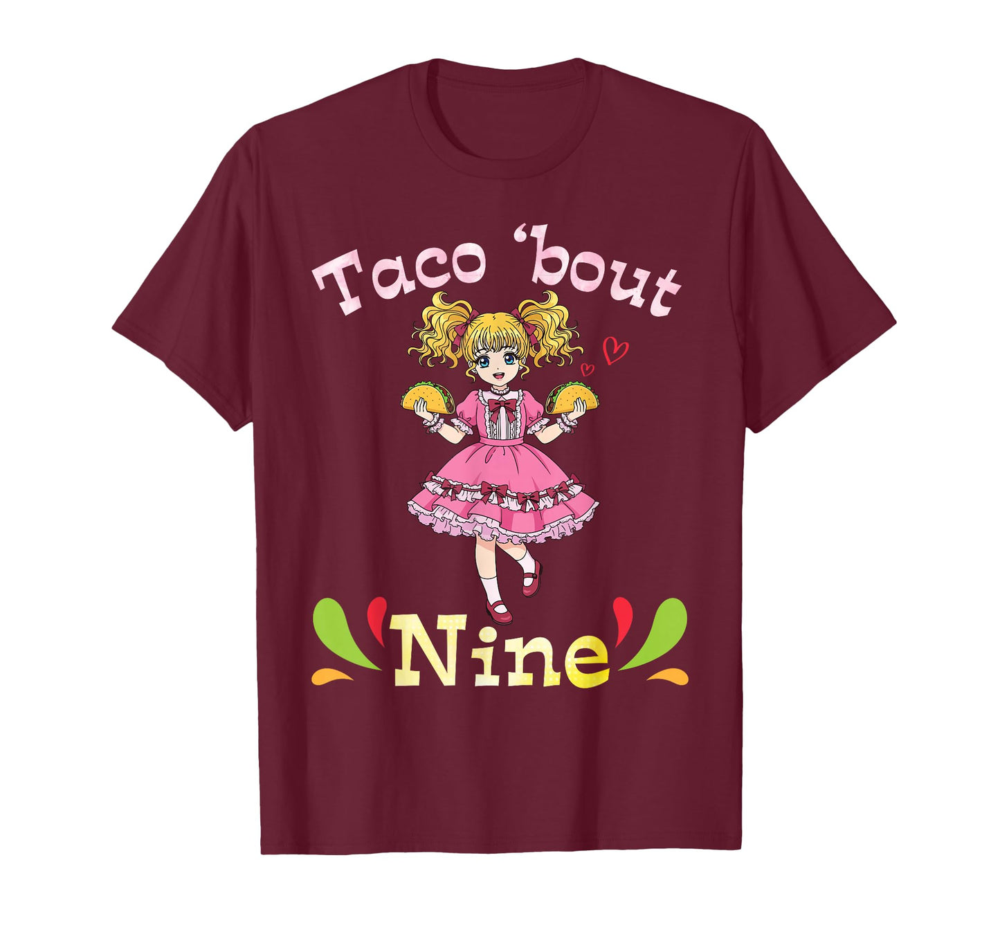 Cute Girl Holding Tacos I Taco Bout Nine Years Old Birthday T-Shirt