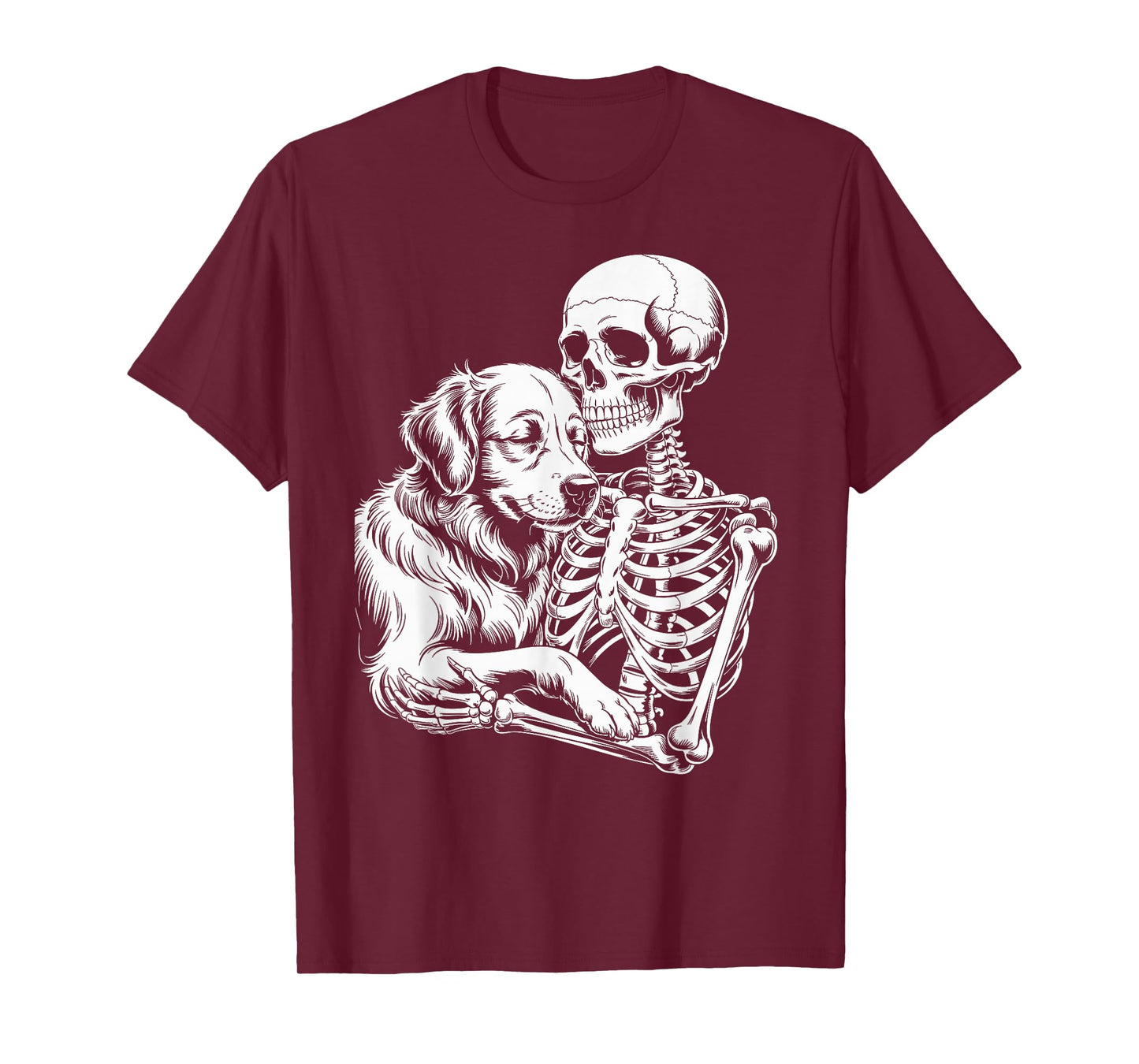Skeleton Hugging Dog Lover Spooky Season Halloween T-Shirt