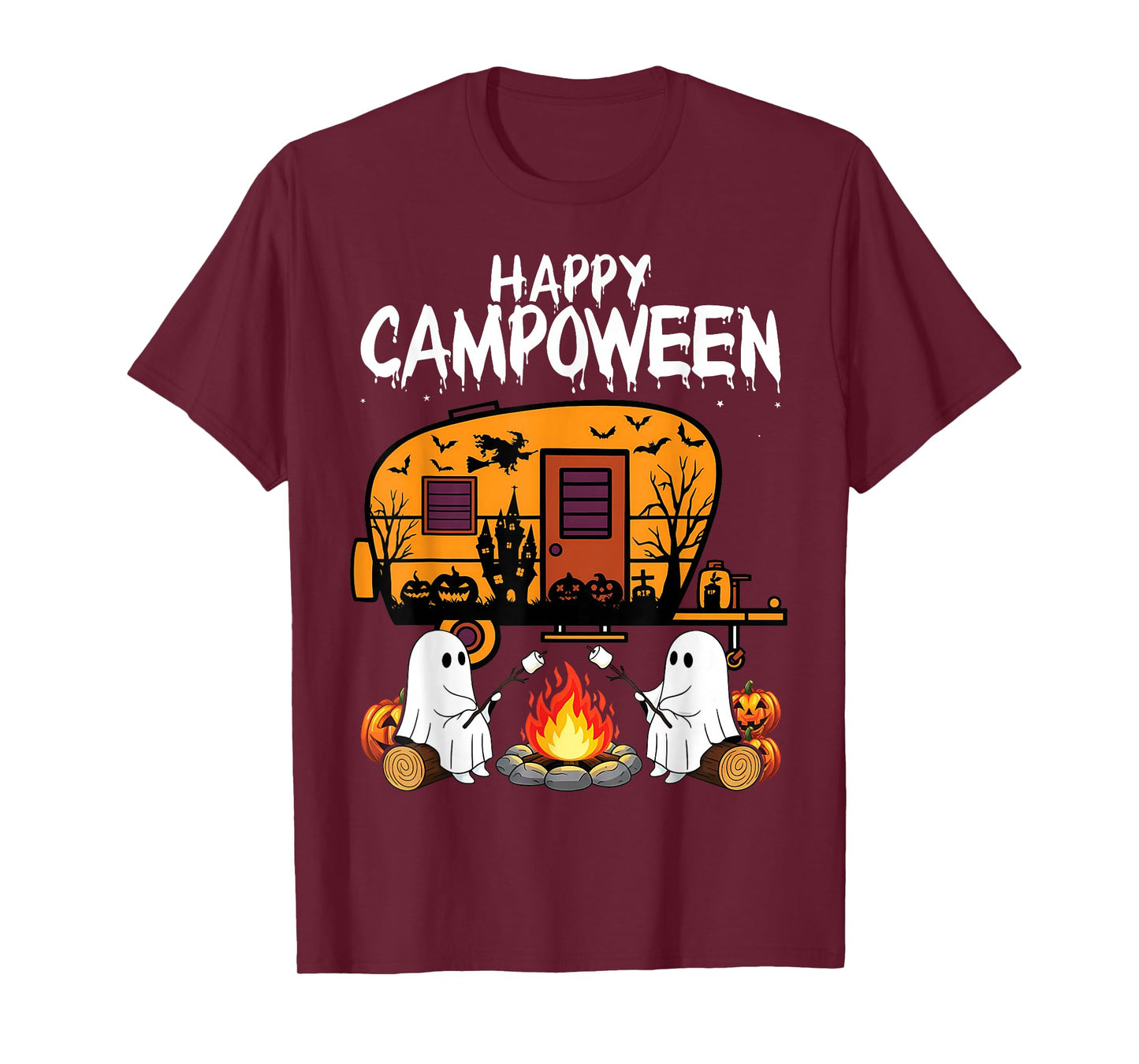 Happy Camp-O-Ween Halloween Camping Ghosts and Campfires T-Shirt