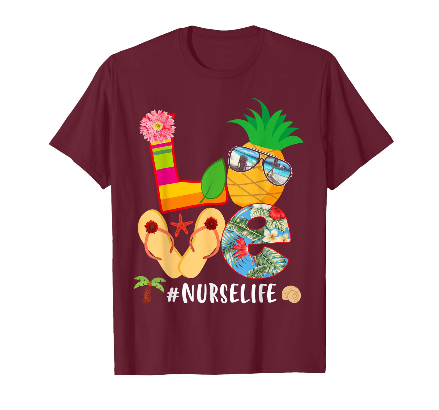 Love Summer Pineapple Tropical Flower Flip Flop Nurse Life T-Shirt