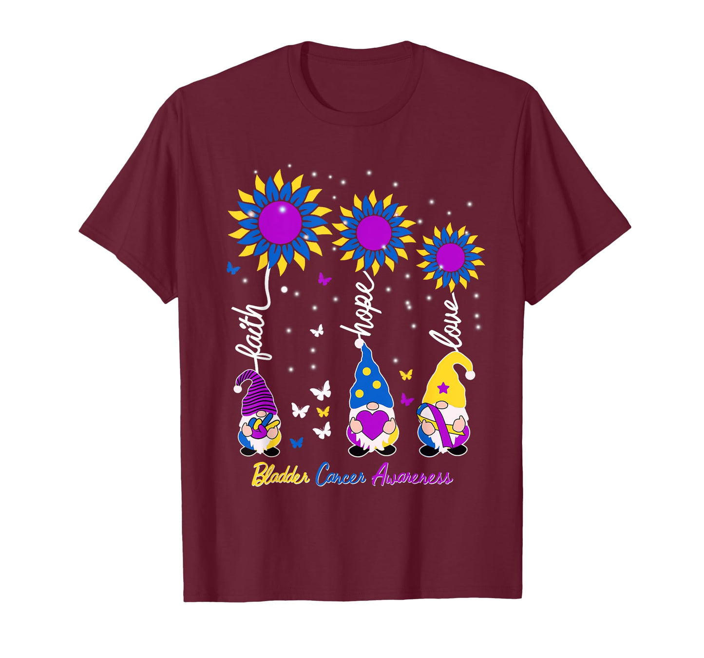 Faith Hope Love Gnome Ribbon Bladder Cancer Awareness Gifts T-Shirt