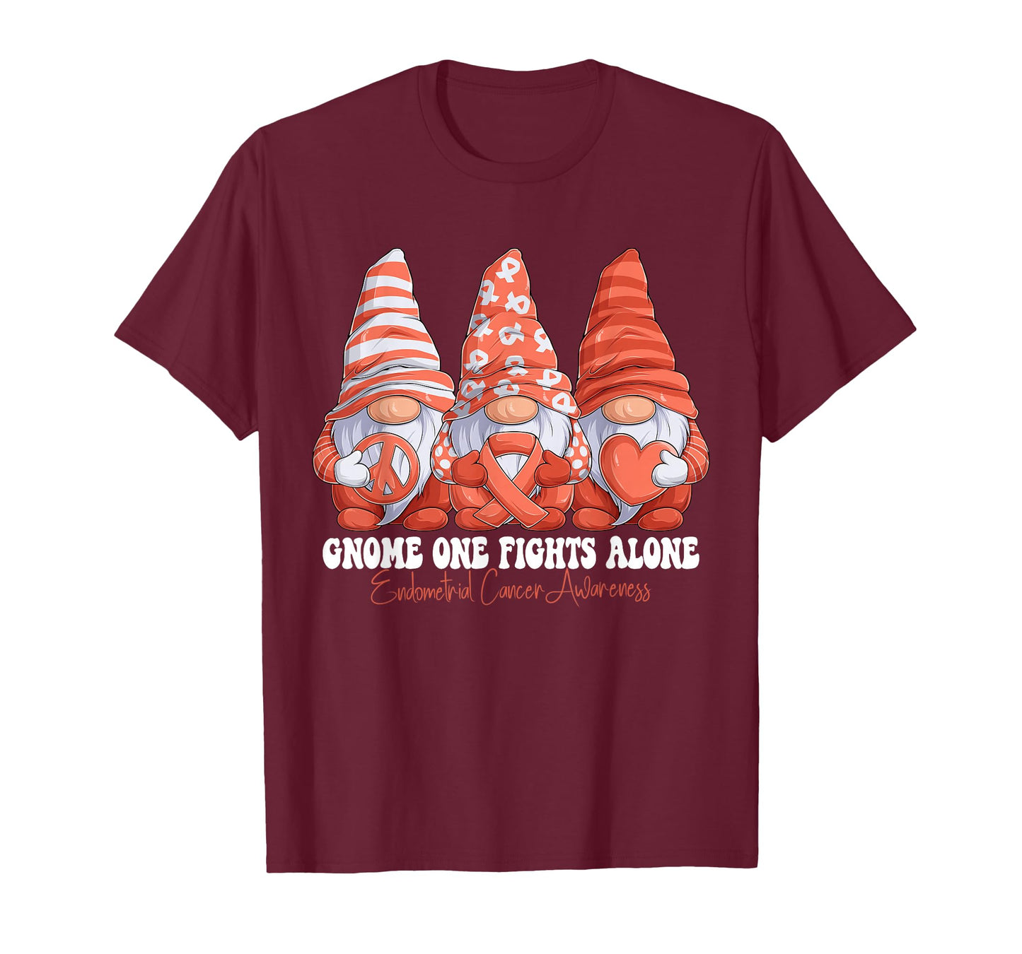 Endometrial Cancer Awareness Month Peach Ribbon Gnomies T-Shirt