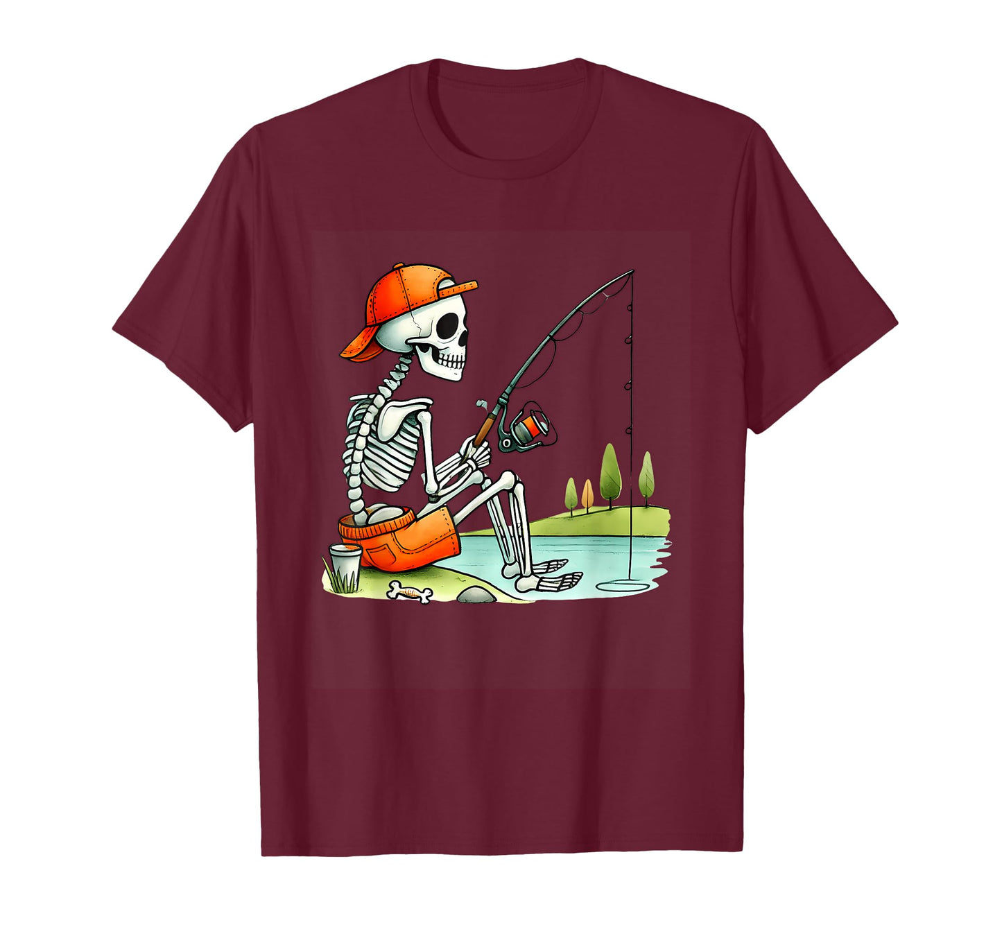 Funny Skeleton Fishing Halloween Costume Funny Men Boys Kids T-Shirt