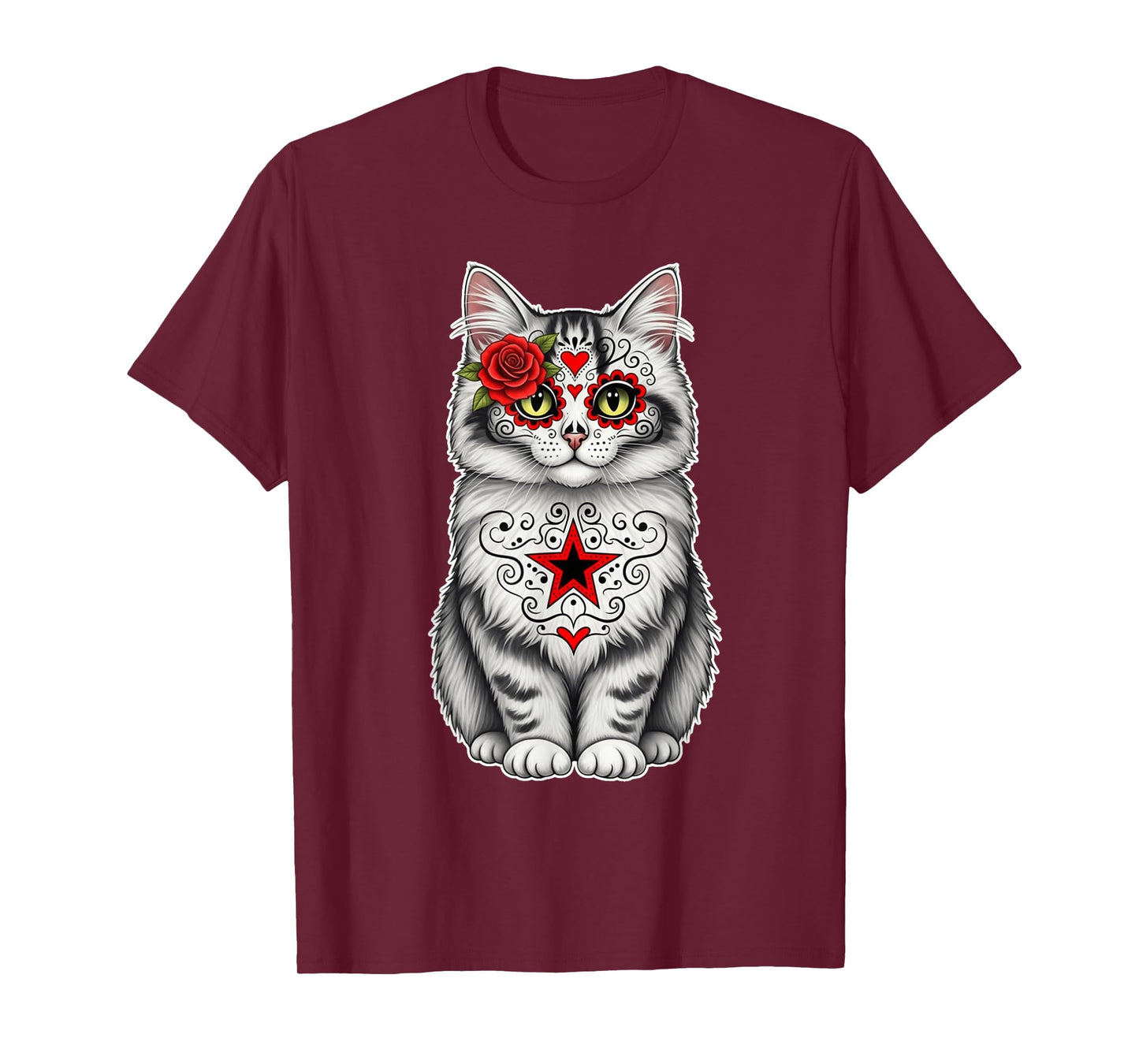 Sugar Skull Cat Halloween Kitten Graphic T-Shirt