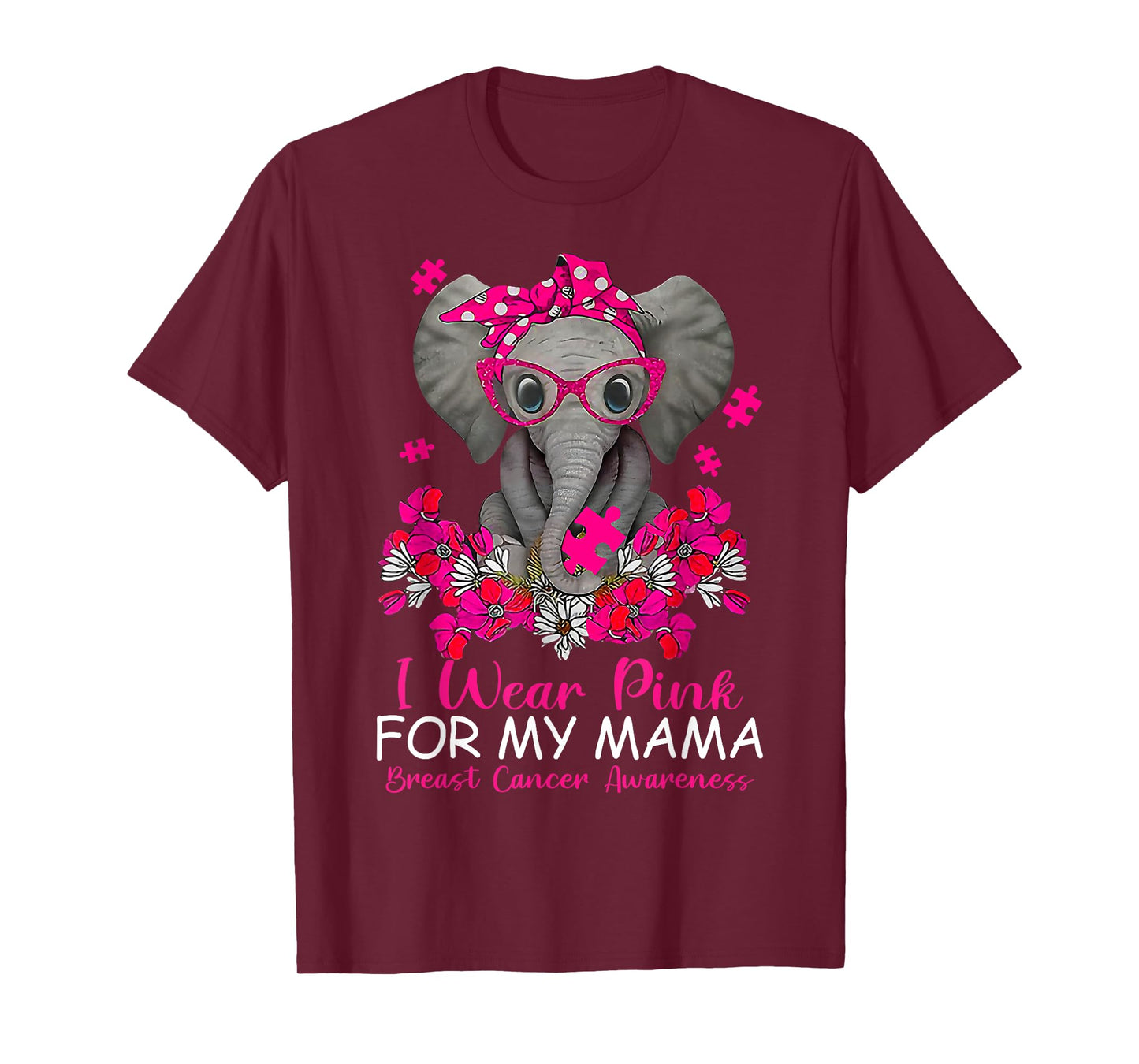 I Wear Pink For My Mama Elephant Warrior Pink Breast Cancer T-Shirt