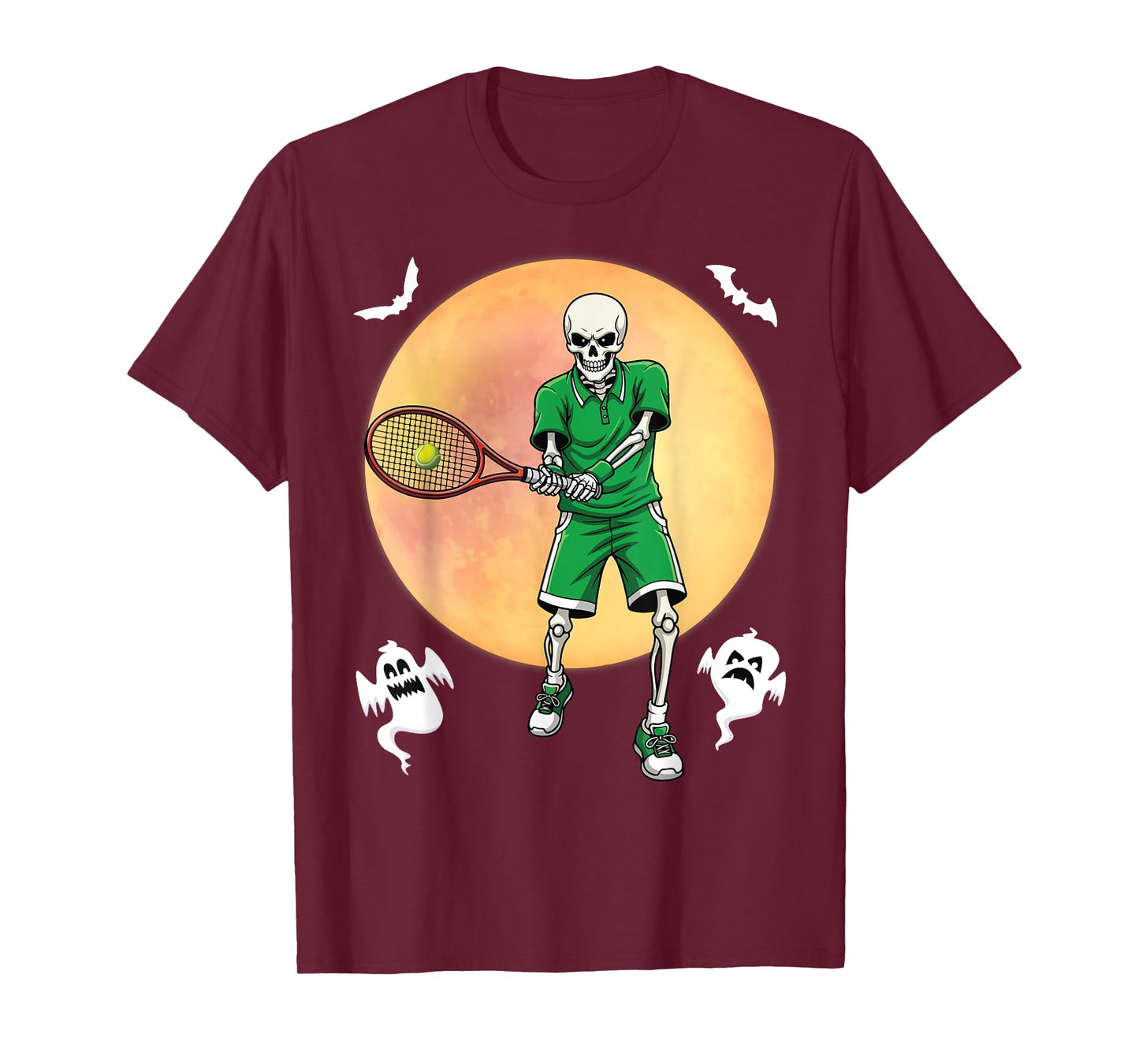 Skeleton Tennis Player Halloween Full Moon Spooky Style T-Shirt