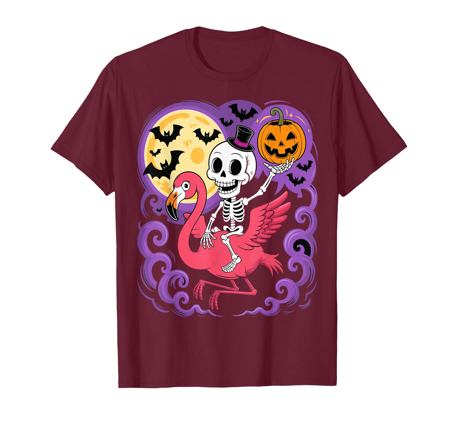 Funny Skeleton Riding Flamingo Halloween Spooky T-Shirt