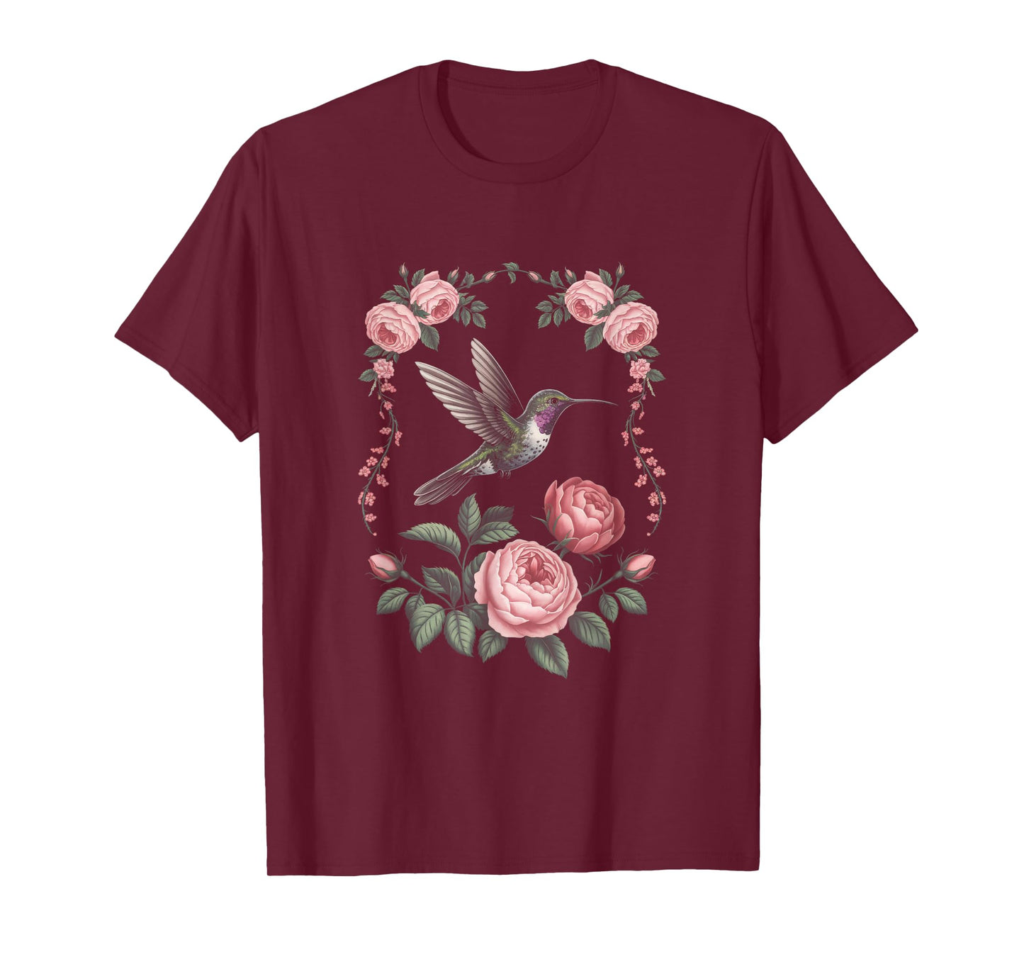 Hummingbird Vintage Flower Antique Rose Floral T-Shirt
