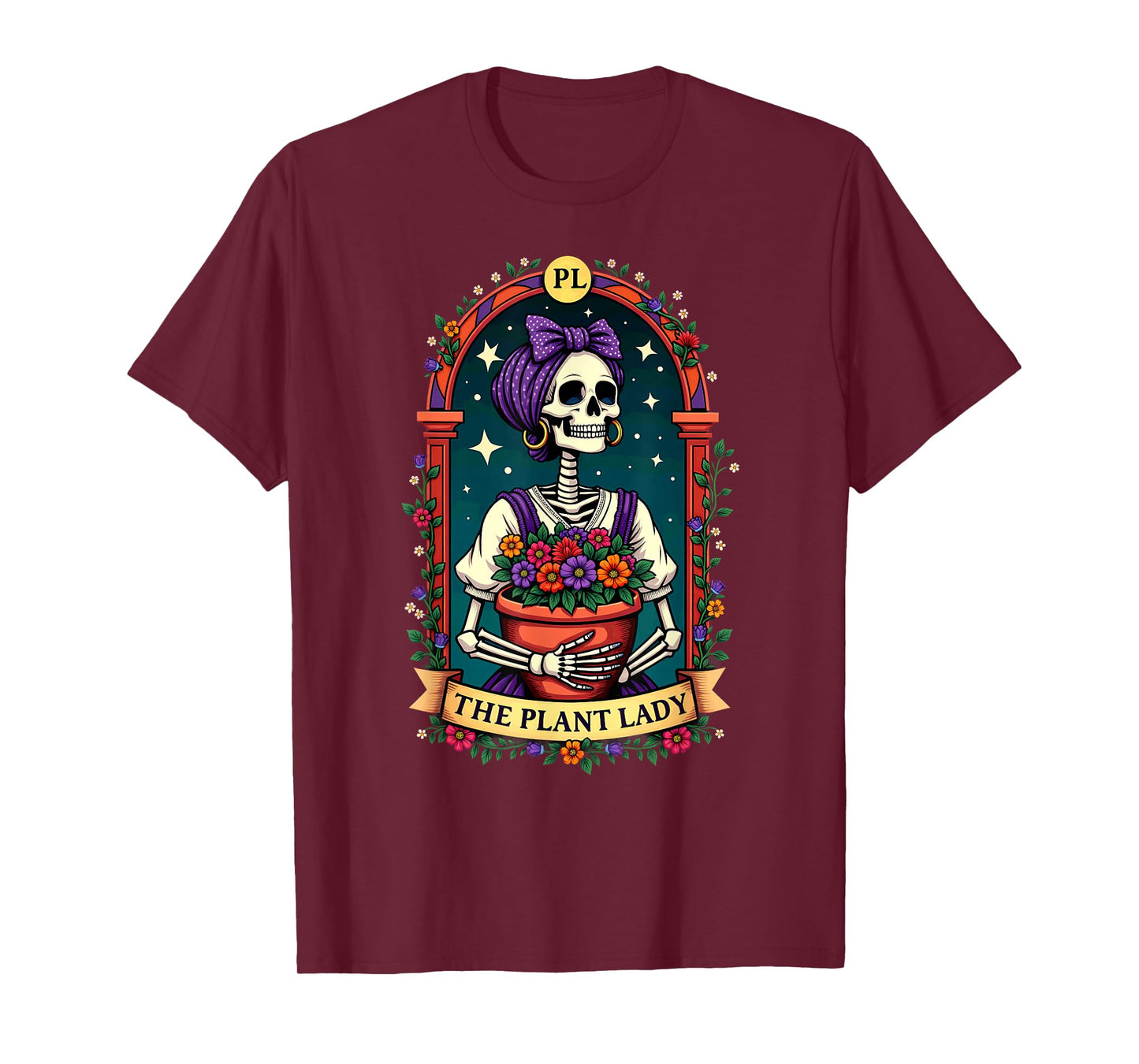 Gothic Tarot Card The Plant Lady Skeleton Halloween T-Shirt