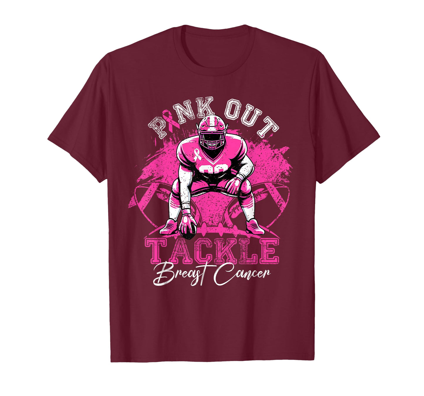 Pink Out Tackle Breast Cancer Awareness Football Pink Ribbon T-Shirt