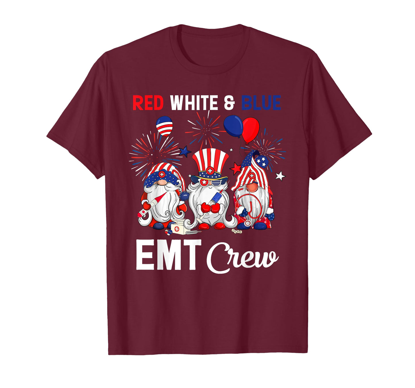 Red White & Blue American EMT Crew 4th Of July T-Shirt for Women Men