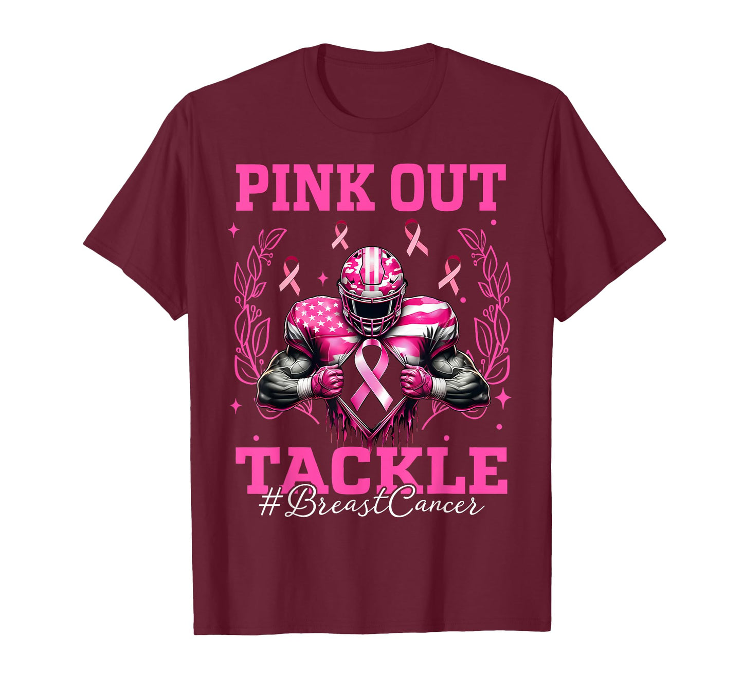 Pink Out Tackle Breast Cancer Awareness Football Pink Ribbon T-Shirt