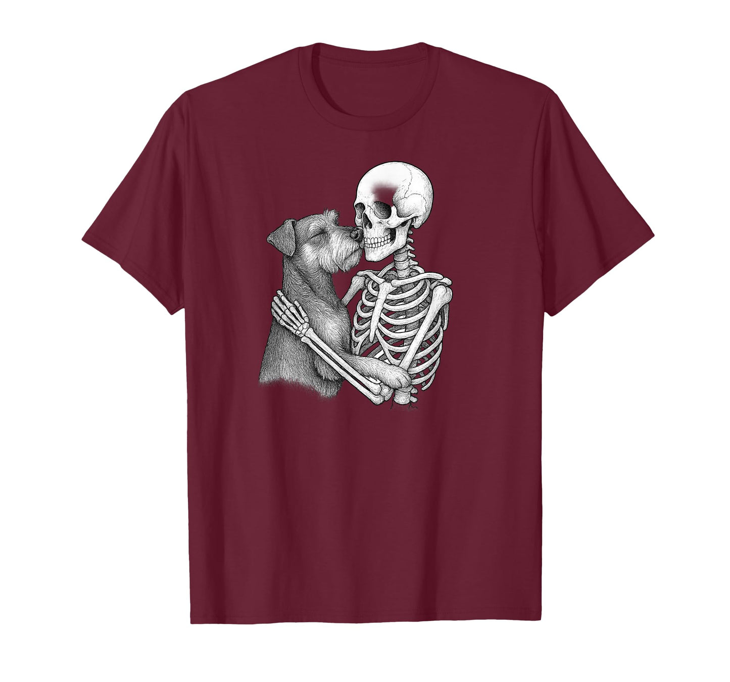 Skeleton Hugging Miniature Schnauzer Dog Halloween T-Shirt