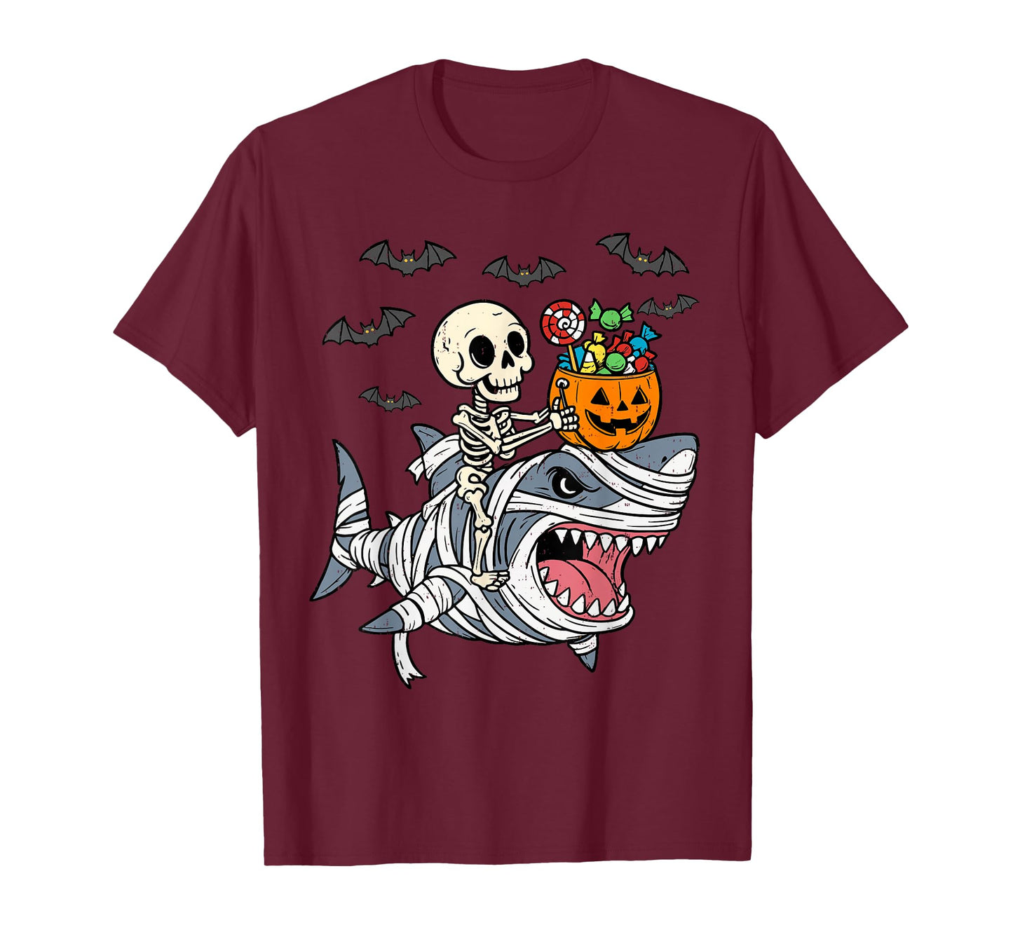 Skeleton Riding Mummy Shark Halloween Boys Toddler Kids T-Shirt