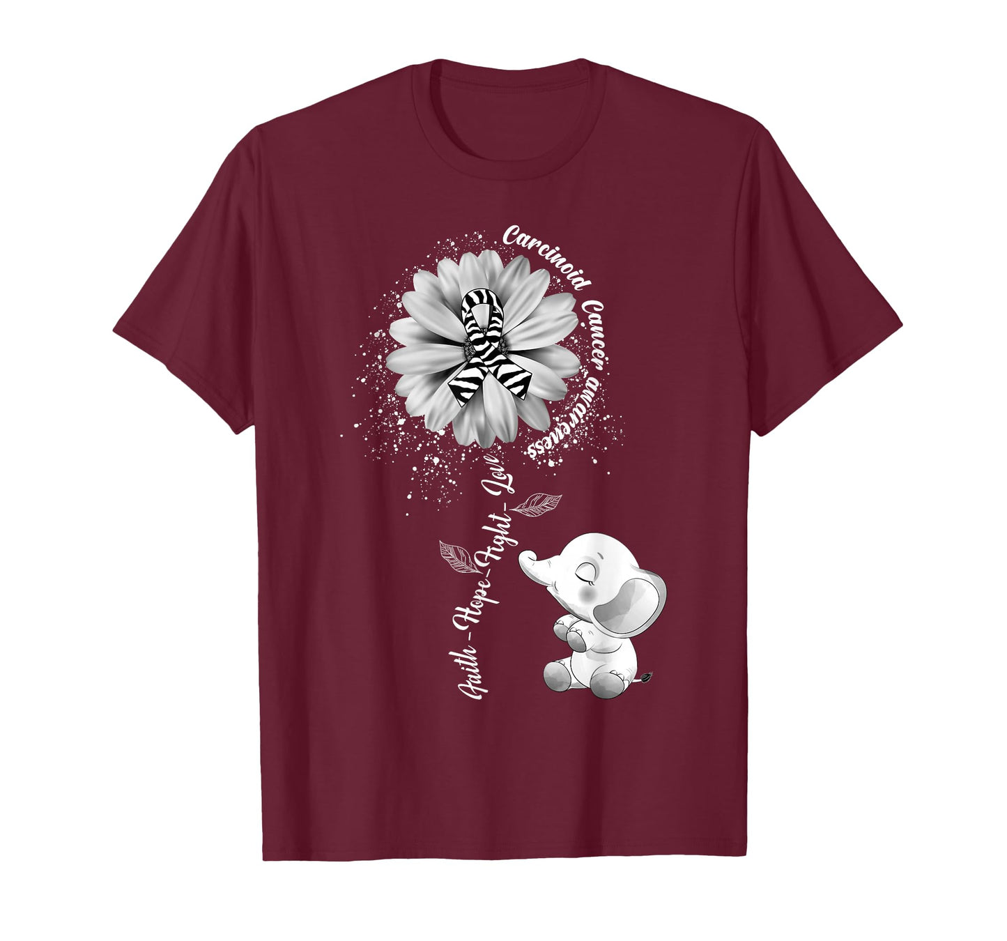 Faith Hope Fight Love Elephant Carcinoid Cancer Awareness T-Shirt