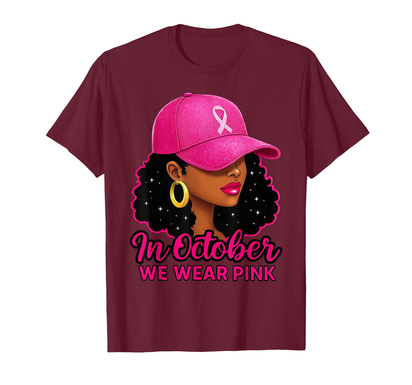 in October We Wear Pink Black Women Breast Cancer Awareness T-Shirt
