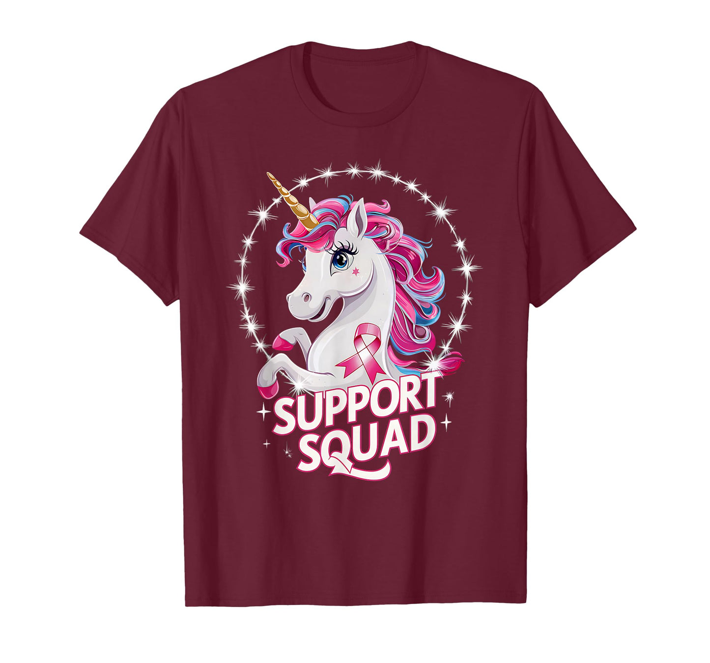 Pink Ribbon Breast Cancer Awareness Support Squad Unicorn T-Shirt