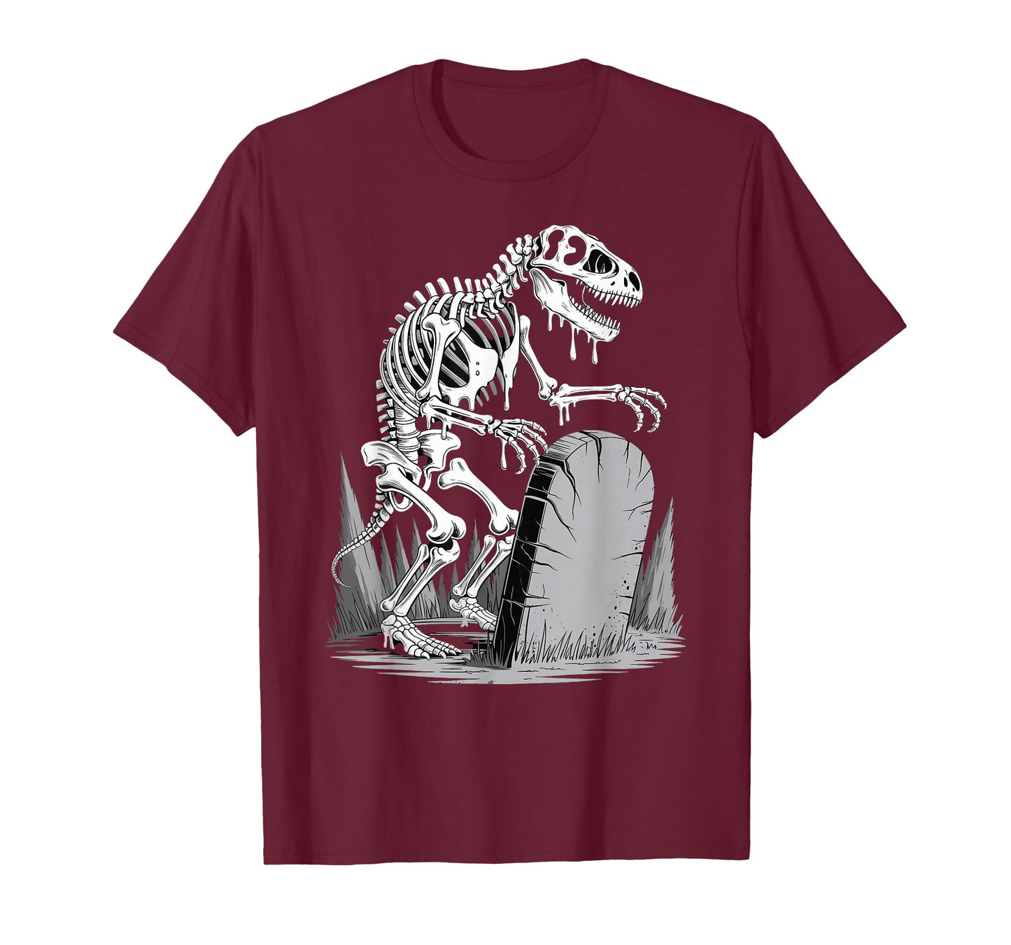 Dinosaur Skeleton in Haunted Forest Fantasy Horror Halloween T-Shirt