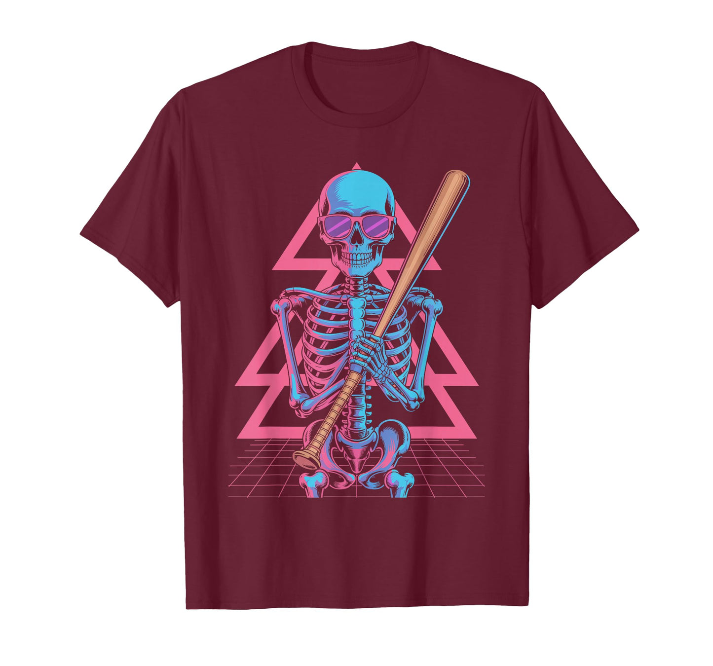 Retro 80s Skeleton Baseball Graphic Synthwave T-Shirt
