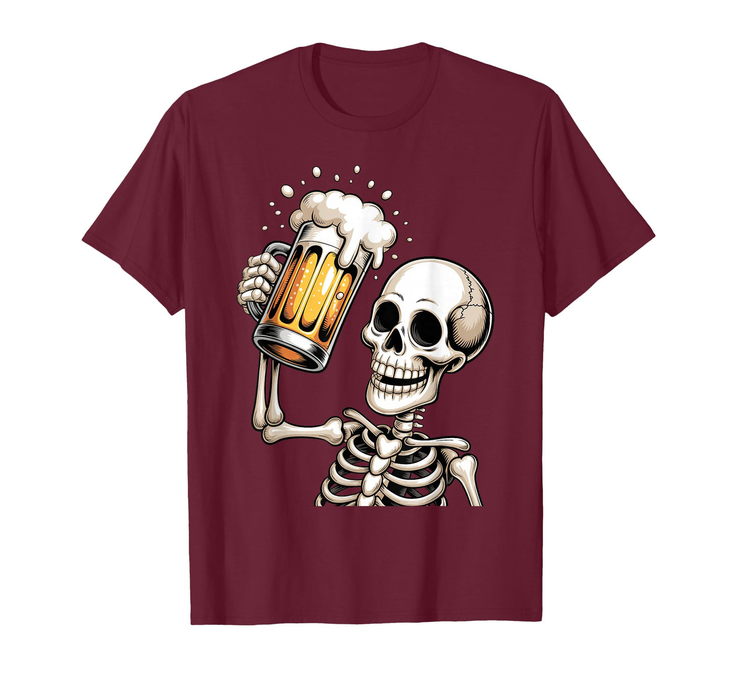 Creepy Skull Skeleton Drinking Beer Funny Halloween Costume T-Shirt