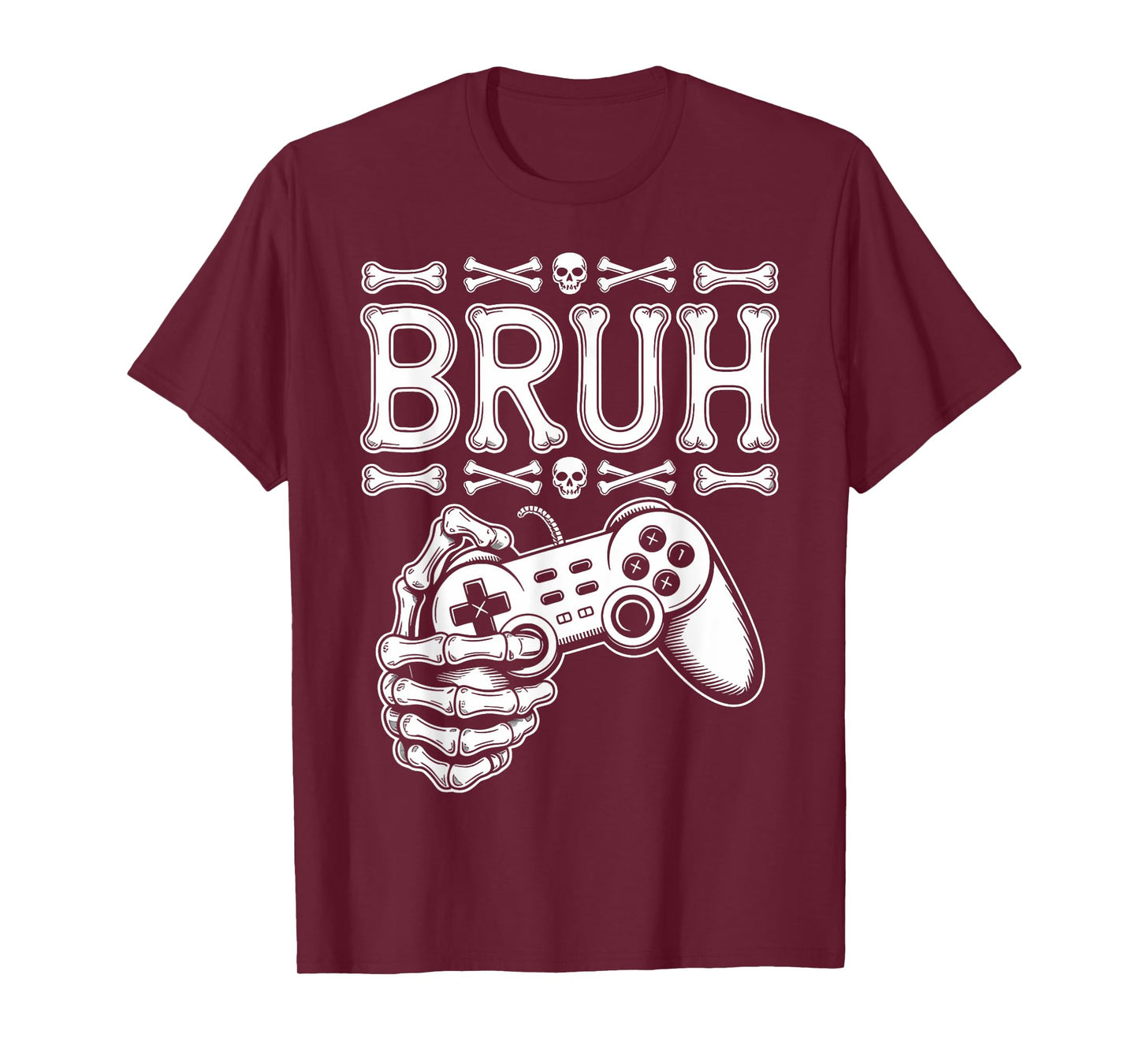 Bruh Halloween Boys Kids Gamer Mens Skeleton Video Gaming T-Shirt